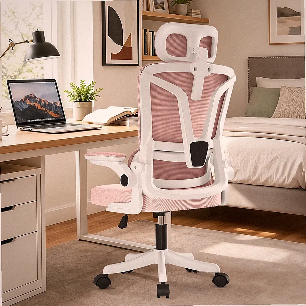 Bürostuhl mit Armlehnen, Netz, höhenverstellbar, ergonomisch – Homeoffice, Grau