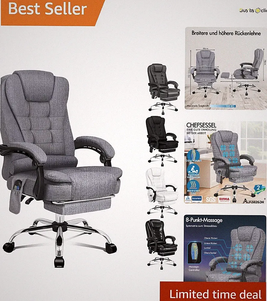 Bürostuhl mit ergonomischer Lordosenstütze, Schreibtischstuhl mit Armlehne