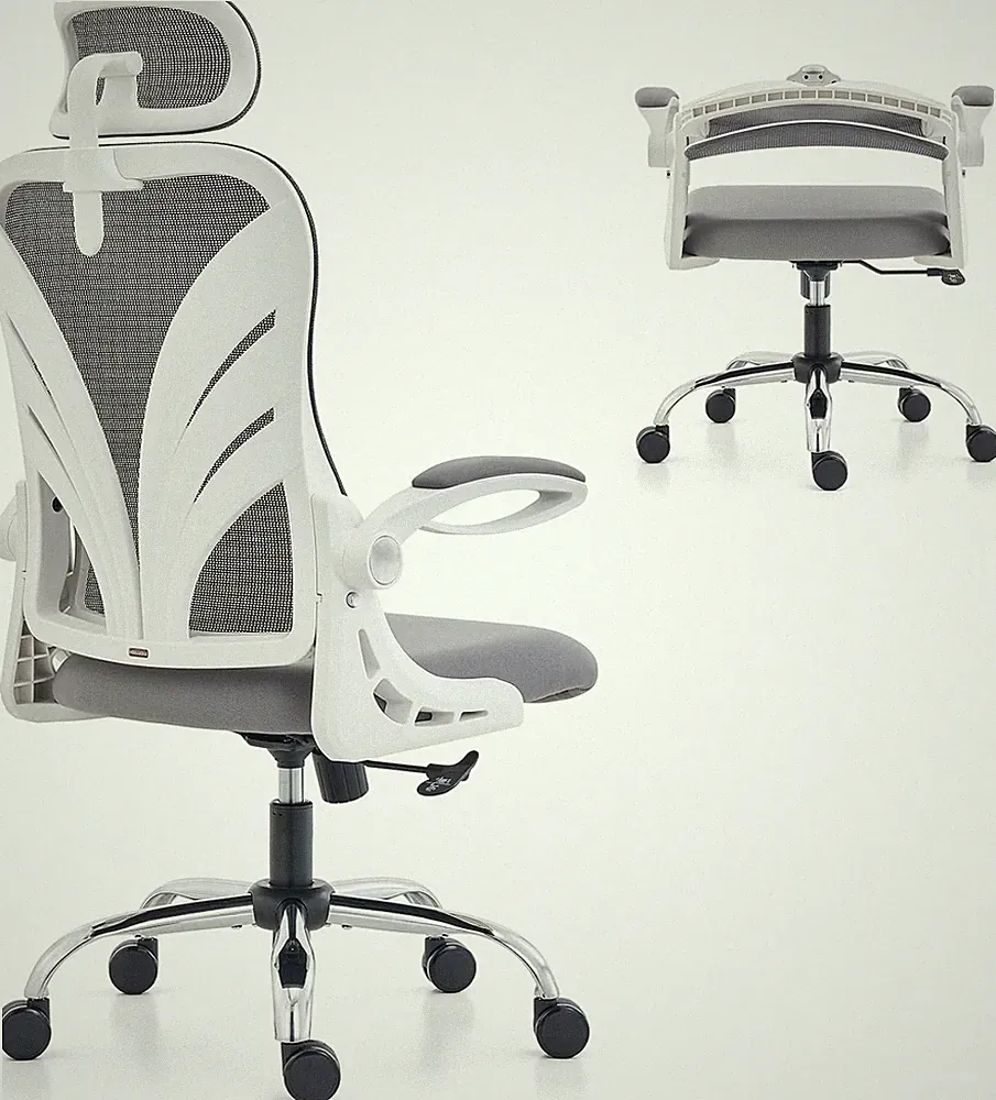 Bürostuhl mit Klappbarer Rückenlehne, 2D Kopfstütze, Hochklappbaren Armlehnen...