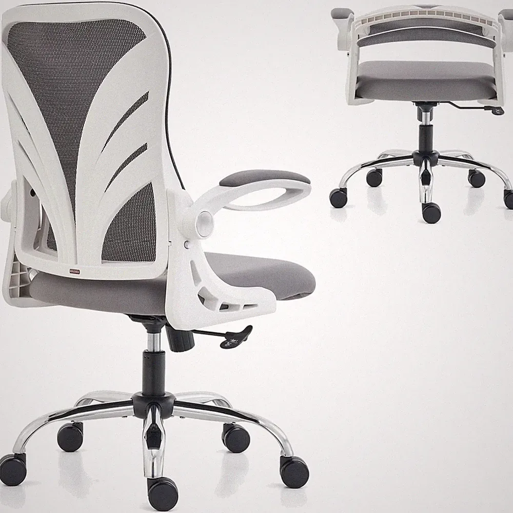 Bürostuhl mit klappbarer Rückenlehne, Mesh, breit, Weiß, ergonomisch, Schreib...