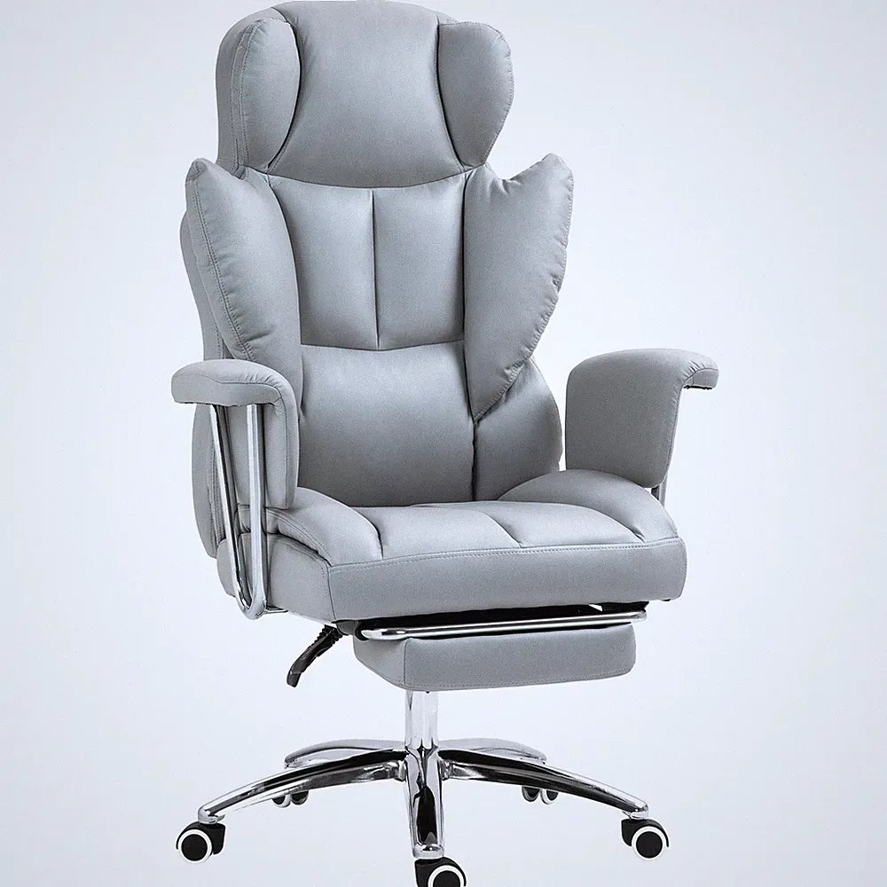 Bürostuhl mit Liegefunktion, ergonomisch Schreibtischstuhl, Drehstuhl Hellgrau