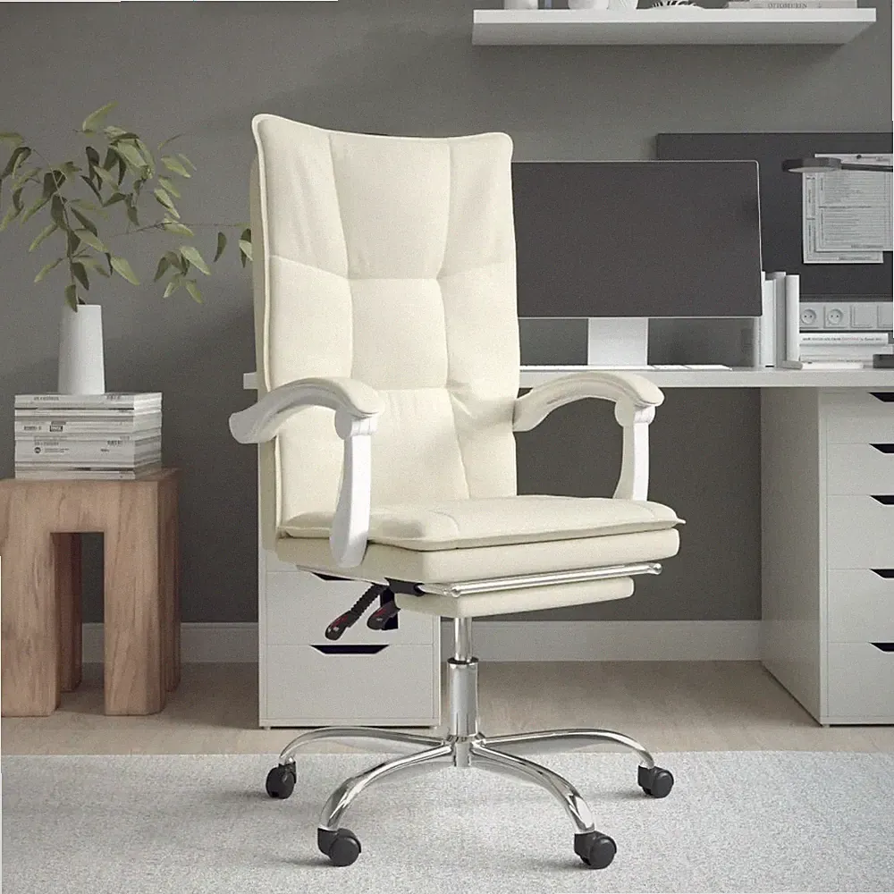 Bürostuhl mit Liegefunktion Kunstleder creme ergonomisch für Homeoffice