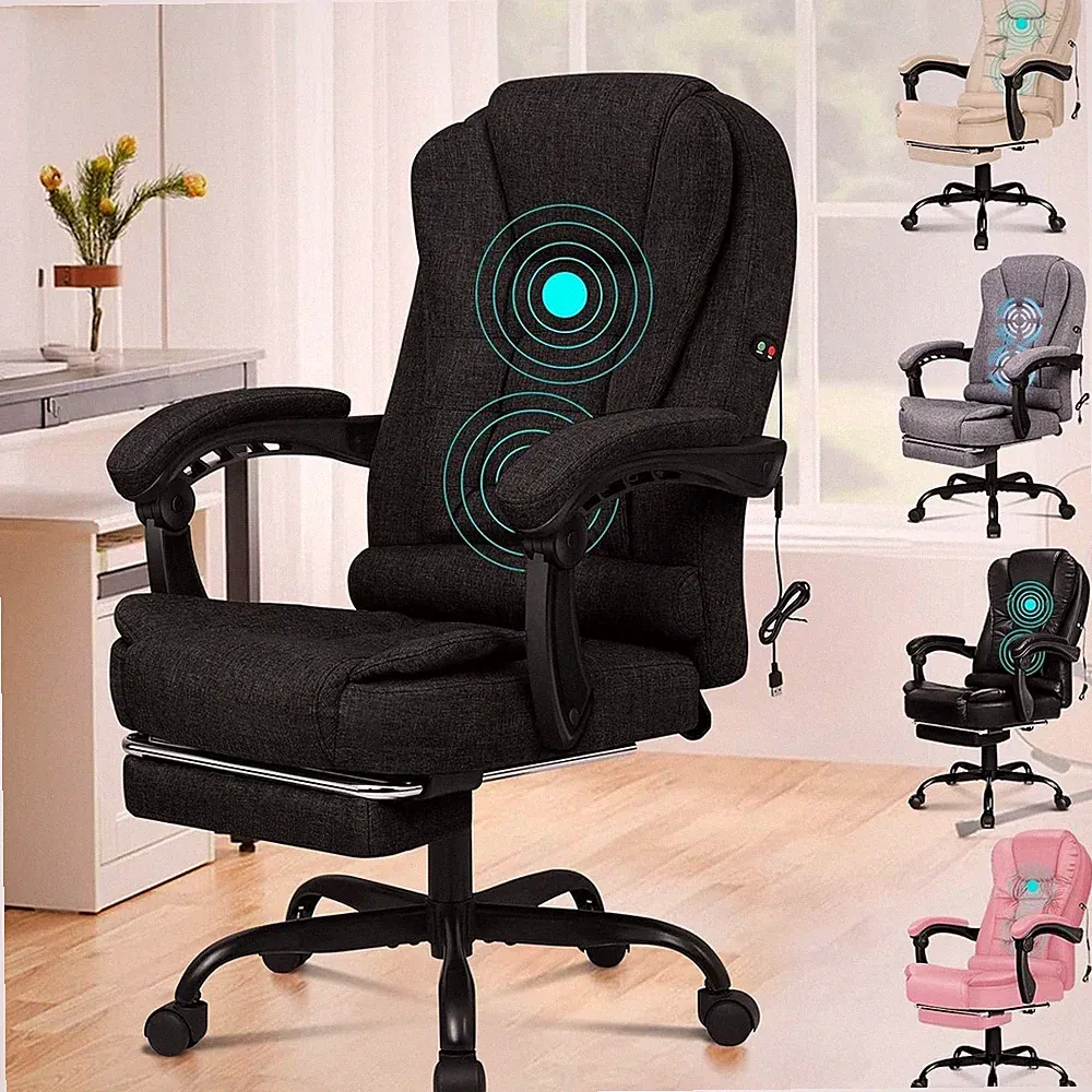 Bürostuhl mit Massage, Verstellbar, 150° Neigung, Ergonomisch, Schwarz