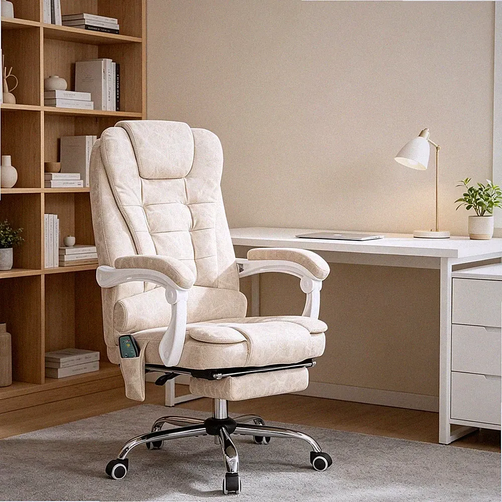 Bürostuhl mit Massagefunktion, ergonomisch, 65x160x104cm, Cremeweiß