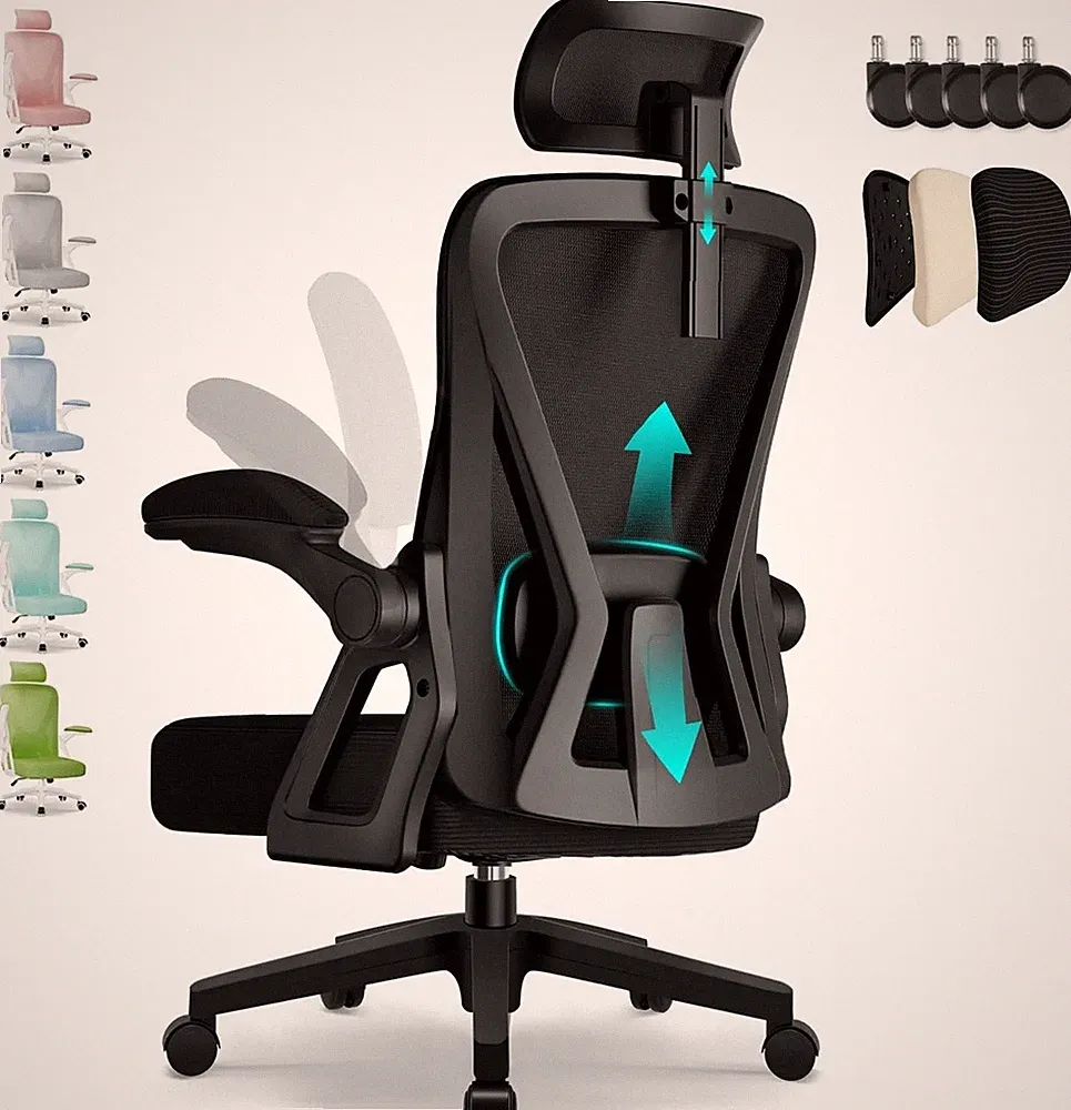 Bürostuhl mit Verstellbarer Kopfstütze und Lendenwirbelstütze, Ergonomischer...