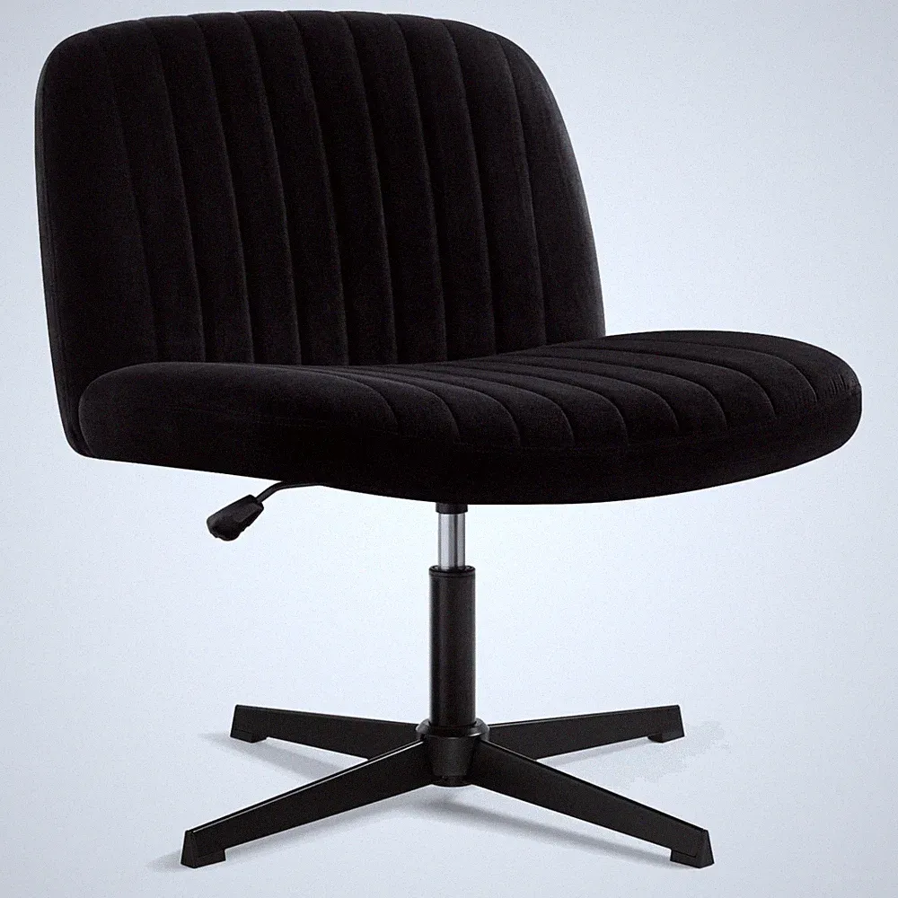 Bürostuhl ohne Rollen, höhenverstellbar, Samt, ergonomisch, schwarz