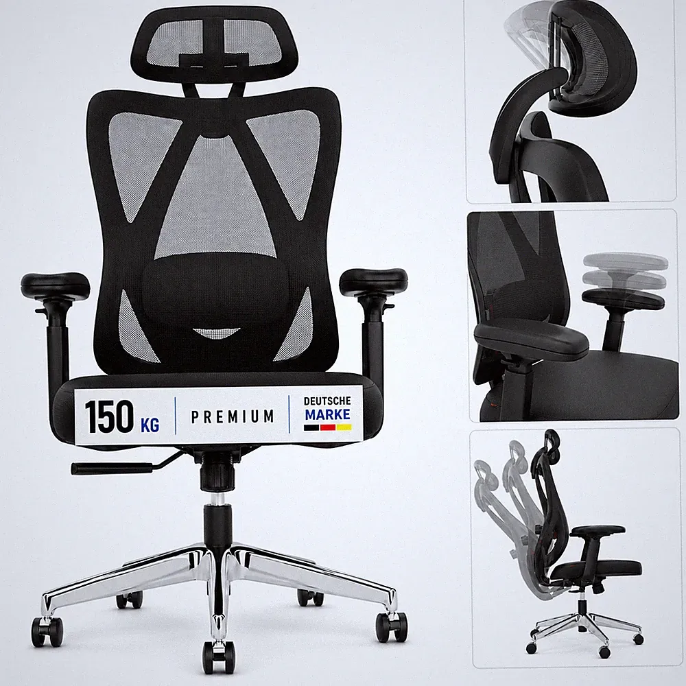 Bürostuhl PREMIUM ergonomisch 150 kg Mesh-Rücken 360° Ergonomischer Dreh Stuhl