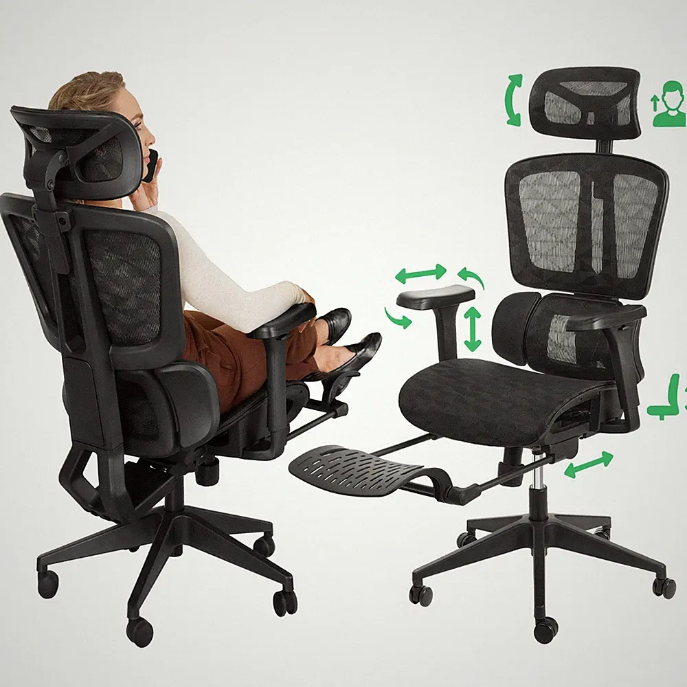 Bürostuhl Romalo ergonomisch schwarz mit Kopfstütze Fußstütze Mesh di volio