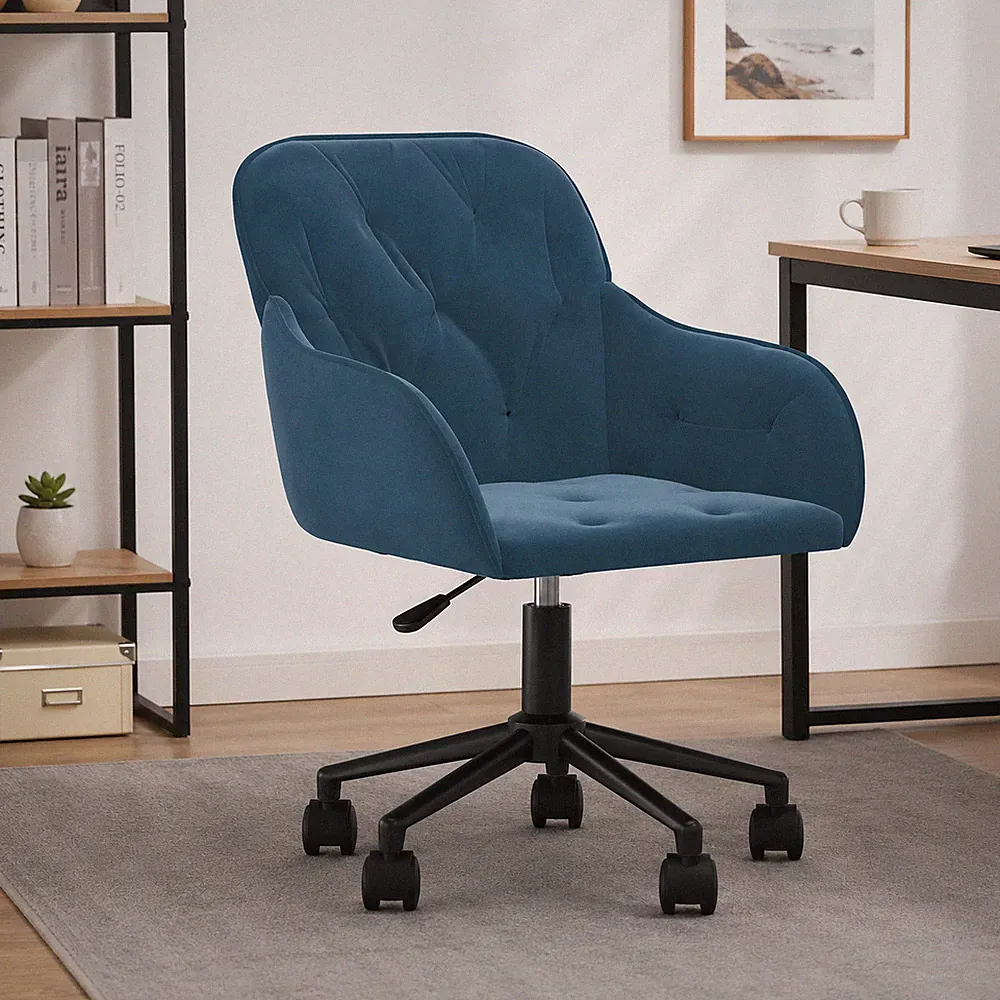 Bürostuhl Samt Blau Drehstuhl Schreibtischstuhl Ergonomisch Office Modern