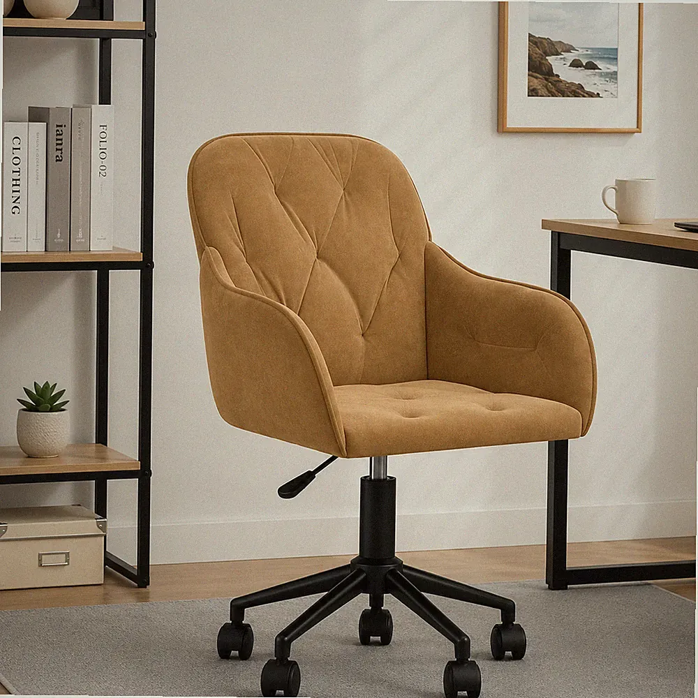 Bürostuhl Samt Braun Drehstuhl Schreibtischstuhl Ergonomisch Office Modern