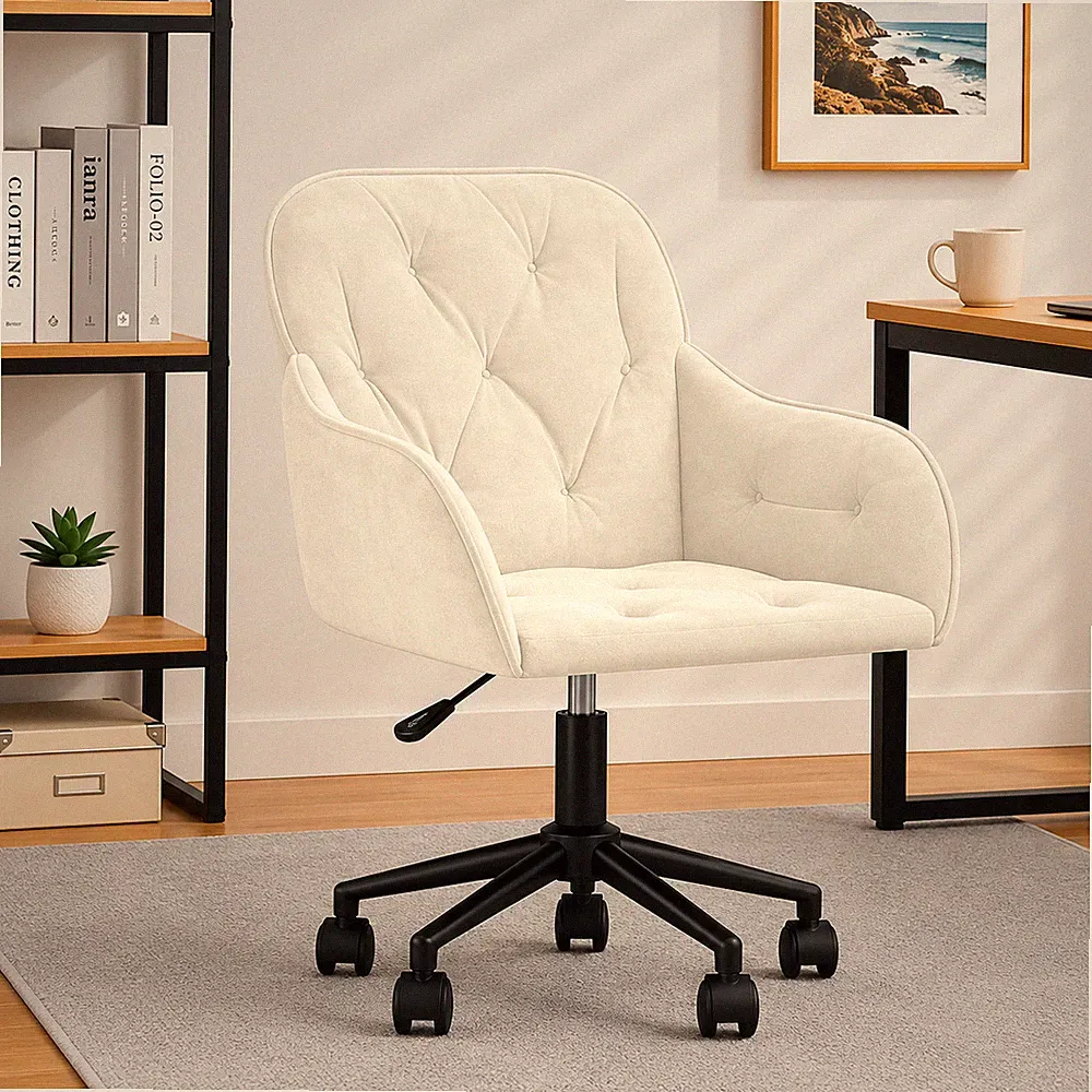 Bürostuhl Samt Creme Drehstuhl Schreibtischstuhl Ergonomisch Office Modern