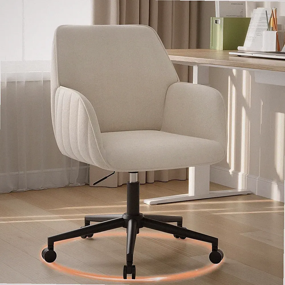 Bürostuhl Samt Drehstuhl ergonomisch höhenverstellbar Rollen Beige