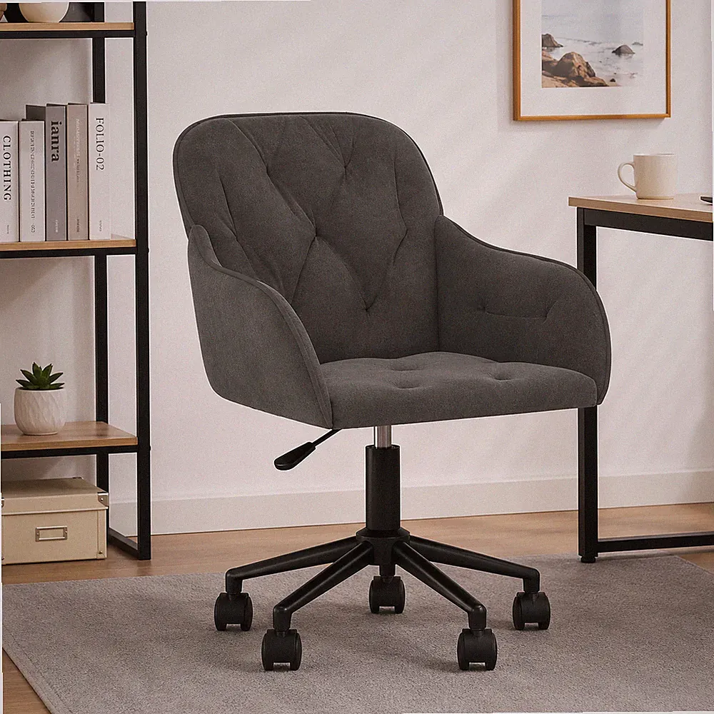 Bürostuhl Samt Dunkelgrau Drehstuhl Schreibtischstuhl Ergonomisch Office Modern