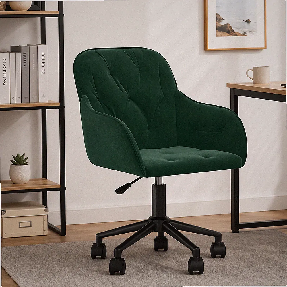Bürostuhl Samt Dunkelgrün Drehstuhl Schreibtischstuhl Ergonomisch Office Modern
