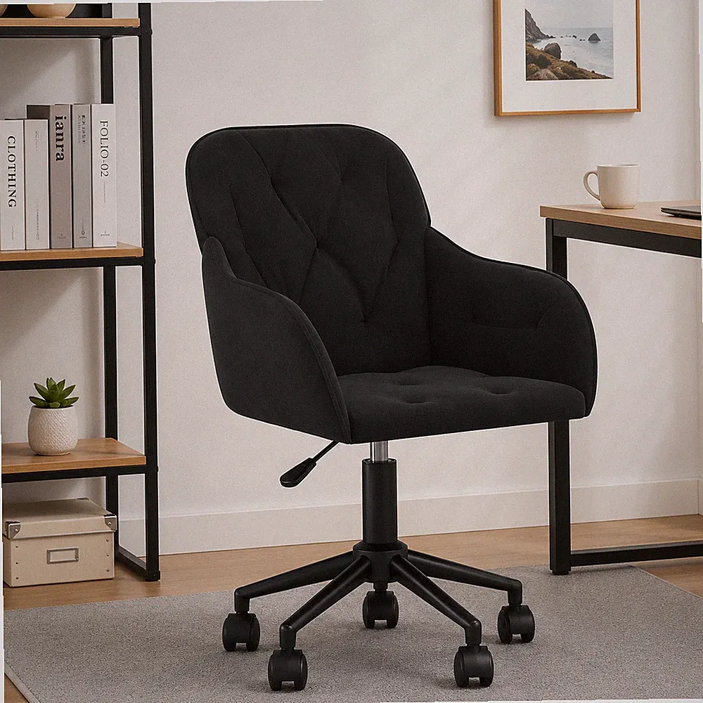 Bürostuhl Samt Schwarz Drehstuhl Schreibtischstuhl Ergonomisch Office Modern