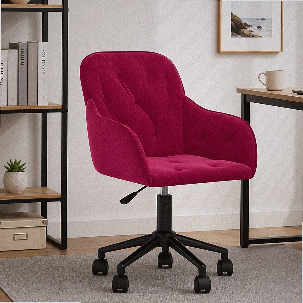 Bürostuhl Samt Weinrot Drehstuhl Schreibtischstuhl Ergonomisch Office Modern
