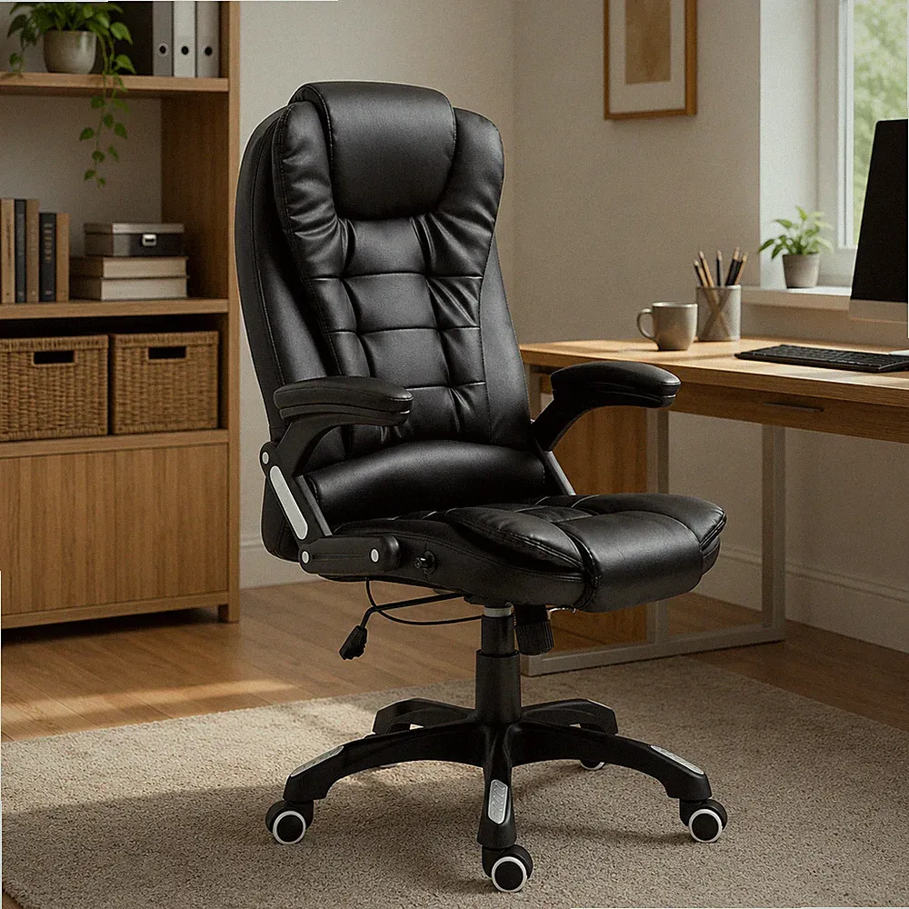 Bürostuhl Schwarz Kunstleder Chefsessel Drehstuhl Ergonomisch Office Stuhl