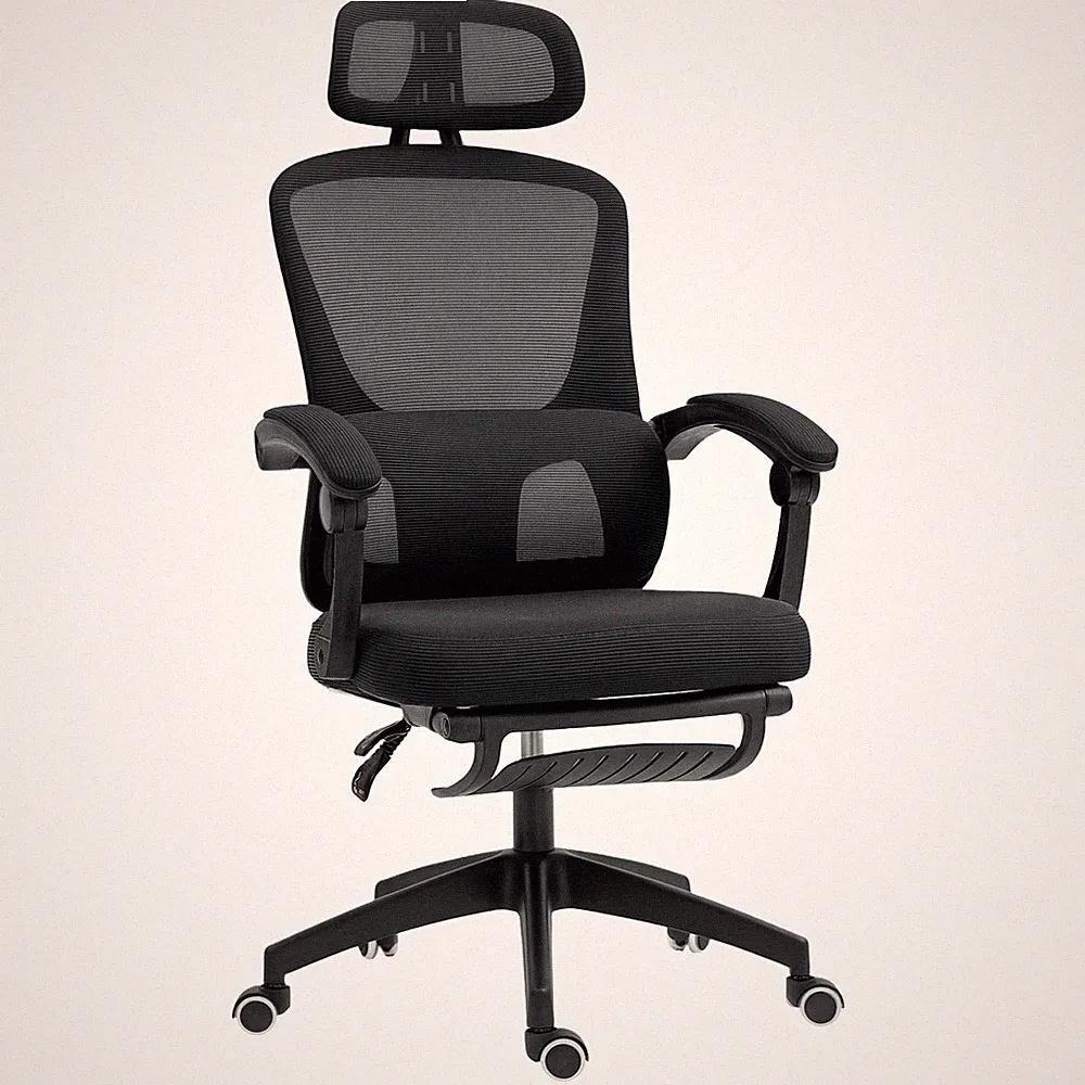 Bürostuhl schwarz Netz 62x62x128cm Schaumstoff Neigung verstellbar Kopfstütze Lendenwirbel Ergo