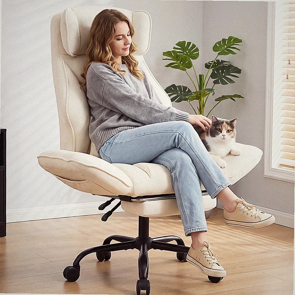 Bürostuhl, Stoffstuhl Ergonomisch mit Fußstütze und Klappbar Armlehnen bis 200kg