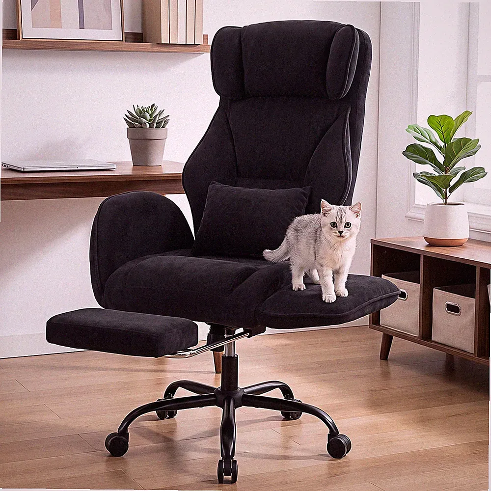 Bürostuhl, Stoffstuhl Ergonomisch mit Fußstütze und Klappbar Armlehnen Drehstuhl