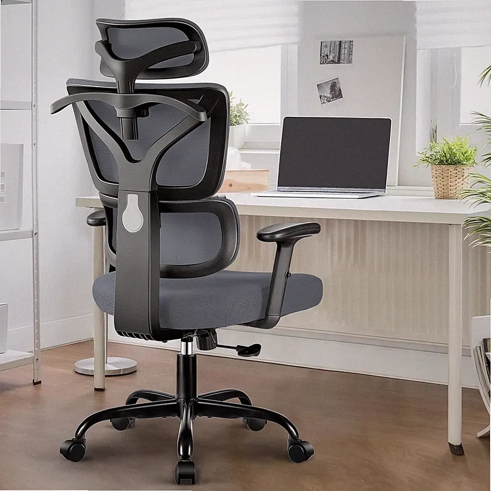 Bürostuhl Stretch Mesh ergonomisch verstellbar Dunkelgrau Kopfstütze Gaming Stuh