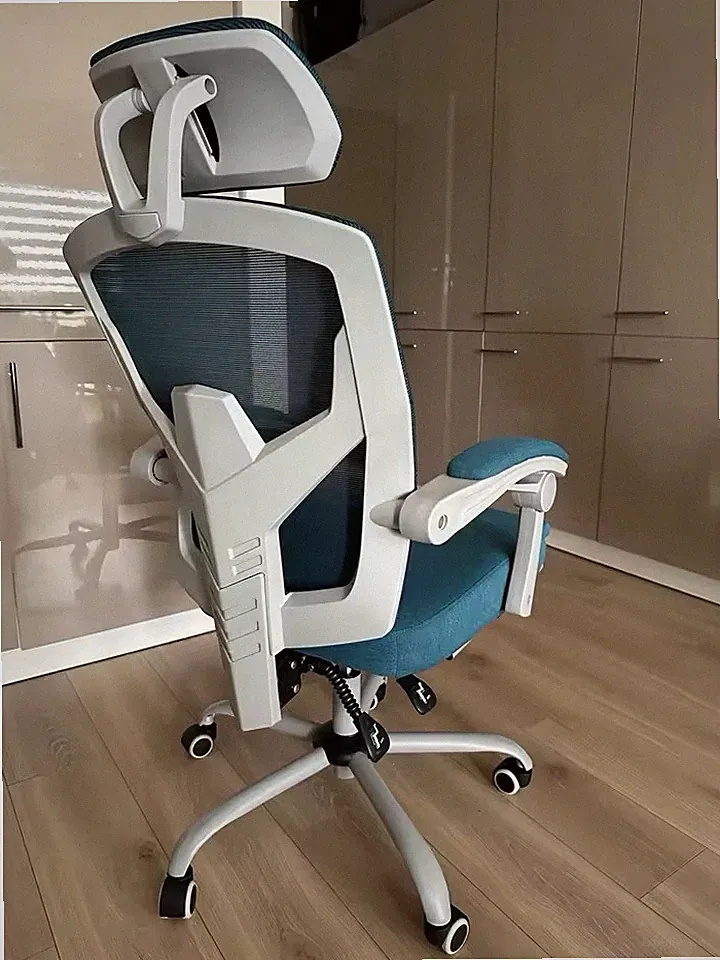 Bürostuhl Stuhl Blau Weiß Sitzmöbel Ergonomisch Office mit Beinlehne