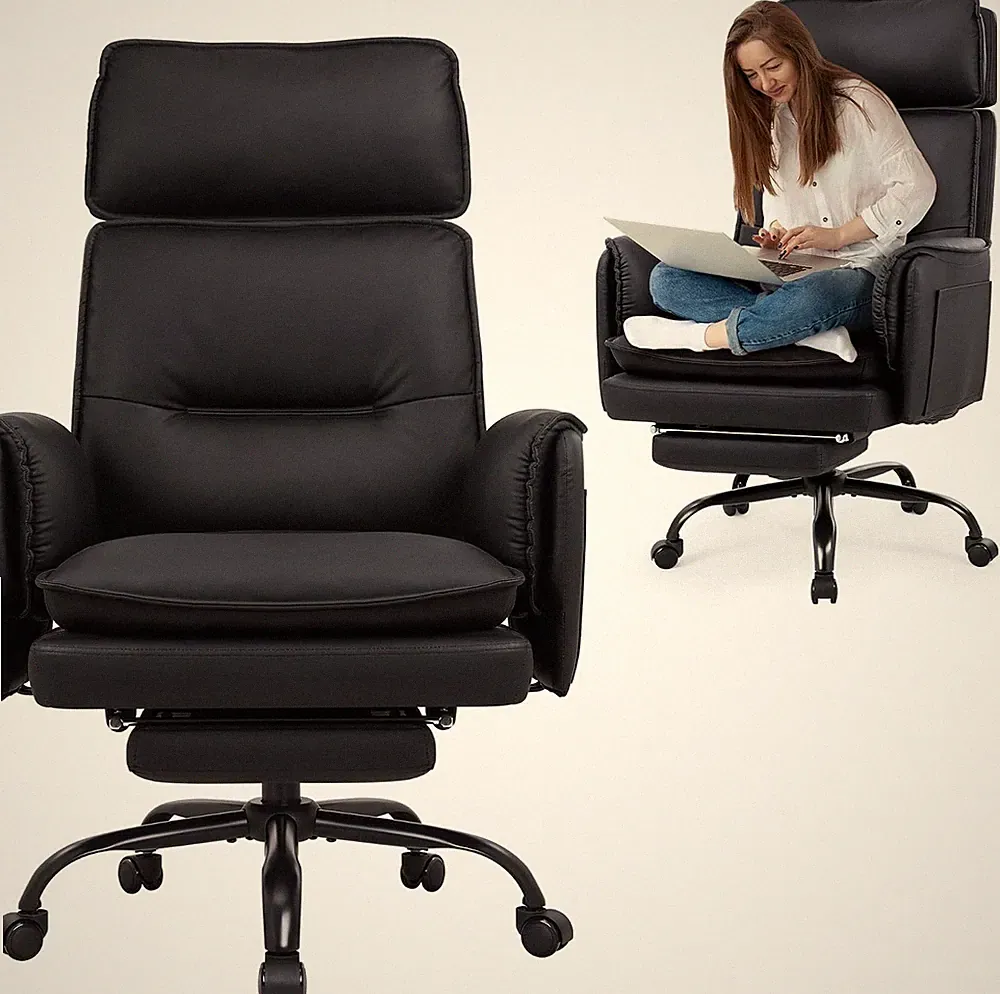 Bürostuhl XXL Chefsessel Fußablage Liegefunktion Ergonomischer Drehstuhl Schwarz