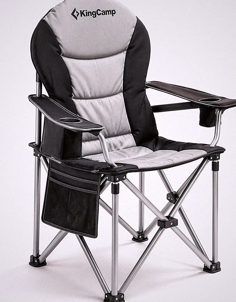 Campingstuhl Faltbar Ergonomisch Gepolstert XXL bis 250kg Schwarz mit Kühltasche