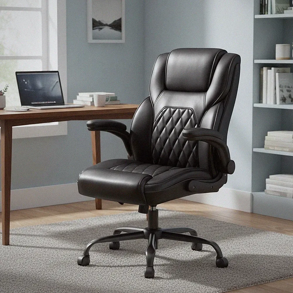 Chefsessel Bürostuhl Ergonomisch Lordosenstütze Schwarz Kunstleder Drehbar