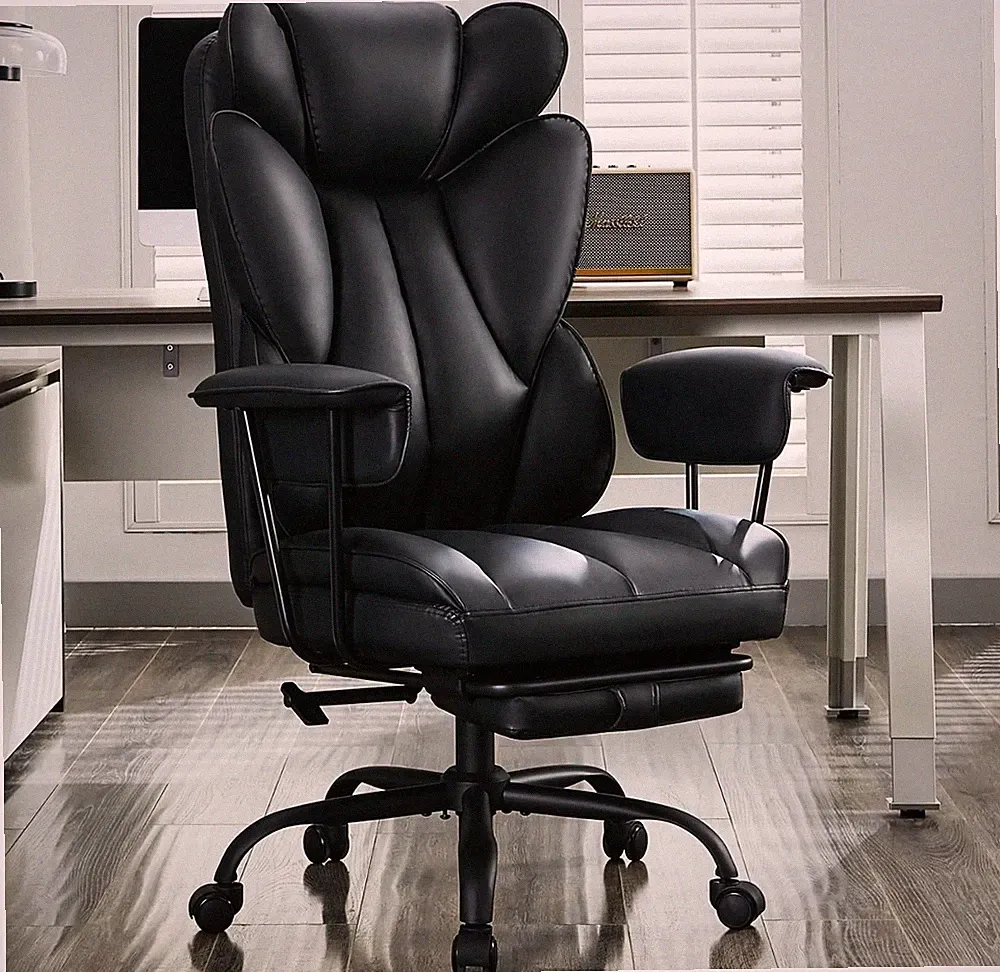Chefsessel Ergonomisch Bürostuhl mit Fußstütze, PU Leder Hochlehner Schreibtischstuhl