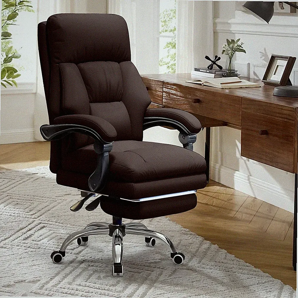 Chefsessel mit Fußstütze, ergonomisch, Leder, höhenverstellbar – Homeoffice