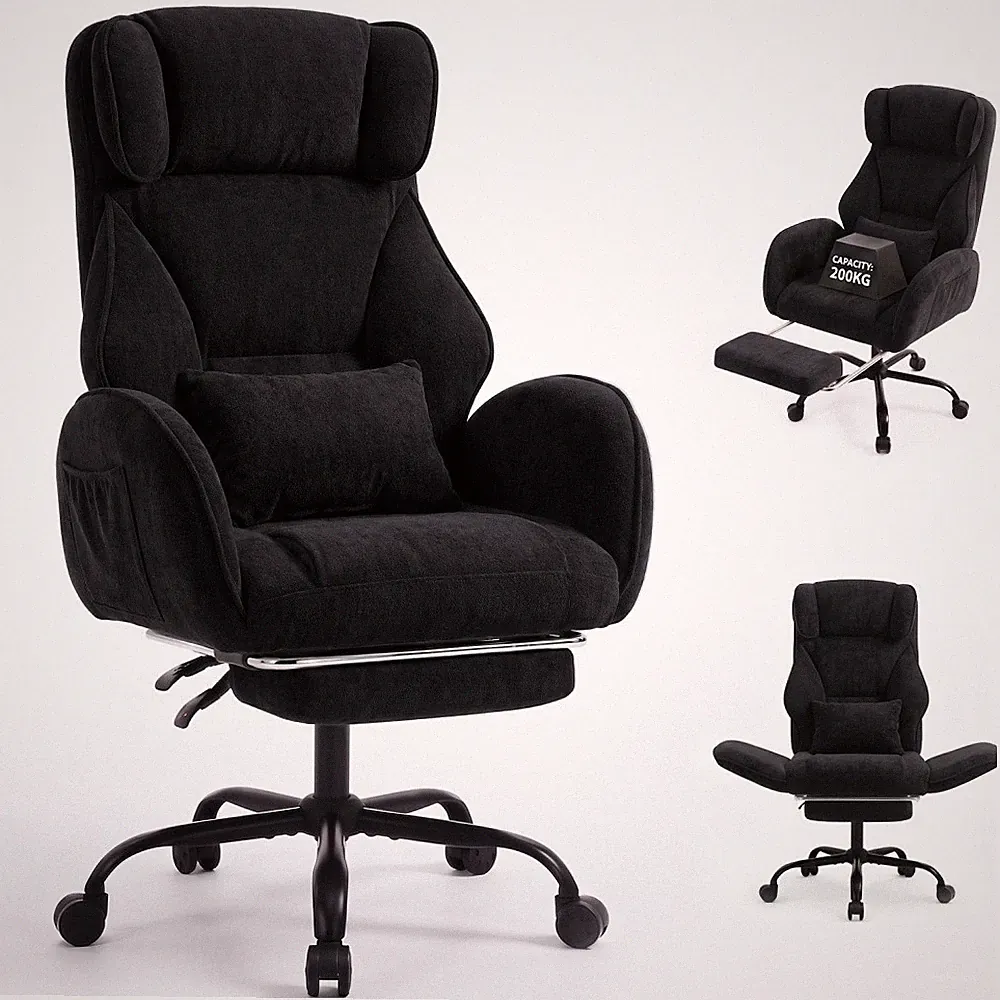 Chefstuhl Bürostuhl Ergonomisch mit Fußstütze und Klappbar Armlehnen bis 200kg