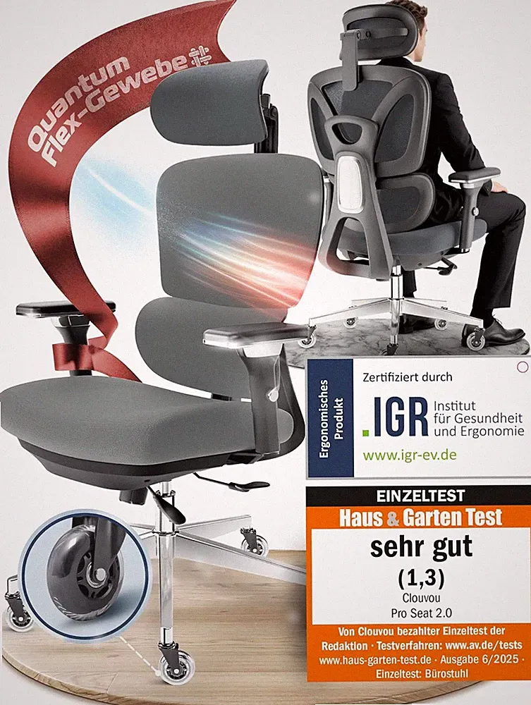 CLOUVOU Proseat Bürostuhl Ergonomisch [TESTSIEGER] Schreibtischstuhl 100% Indivi