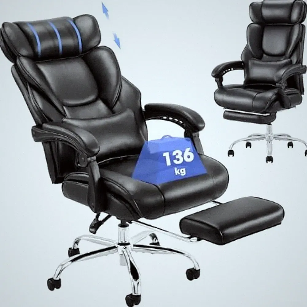 COLAMY Chefsessel Bürostuhl Ergonomisch Hochlehner Schreibtischstuhl Fußstütze, PU