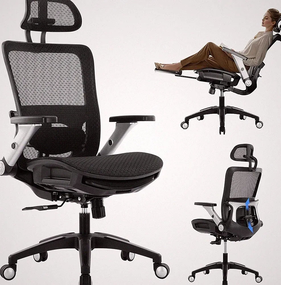 COLAMY Ergonomischer Bürostuhl, Mesh Schreibtischstuhl Lordosenstütze, Fußstütze 4D