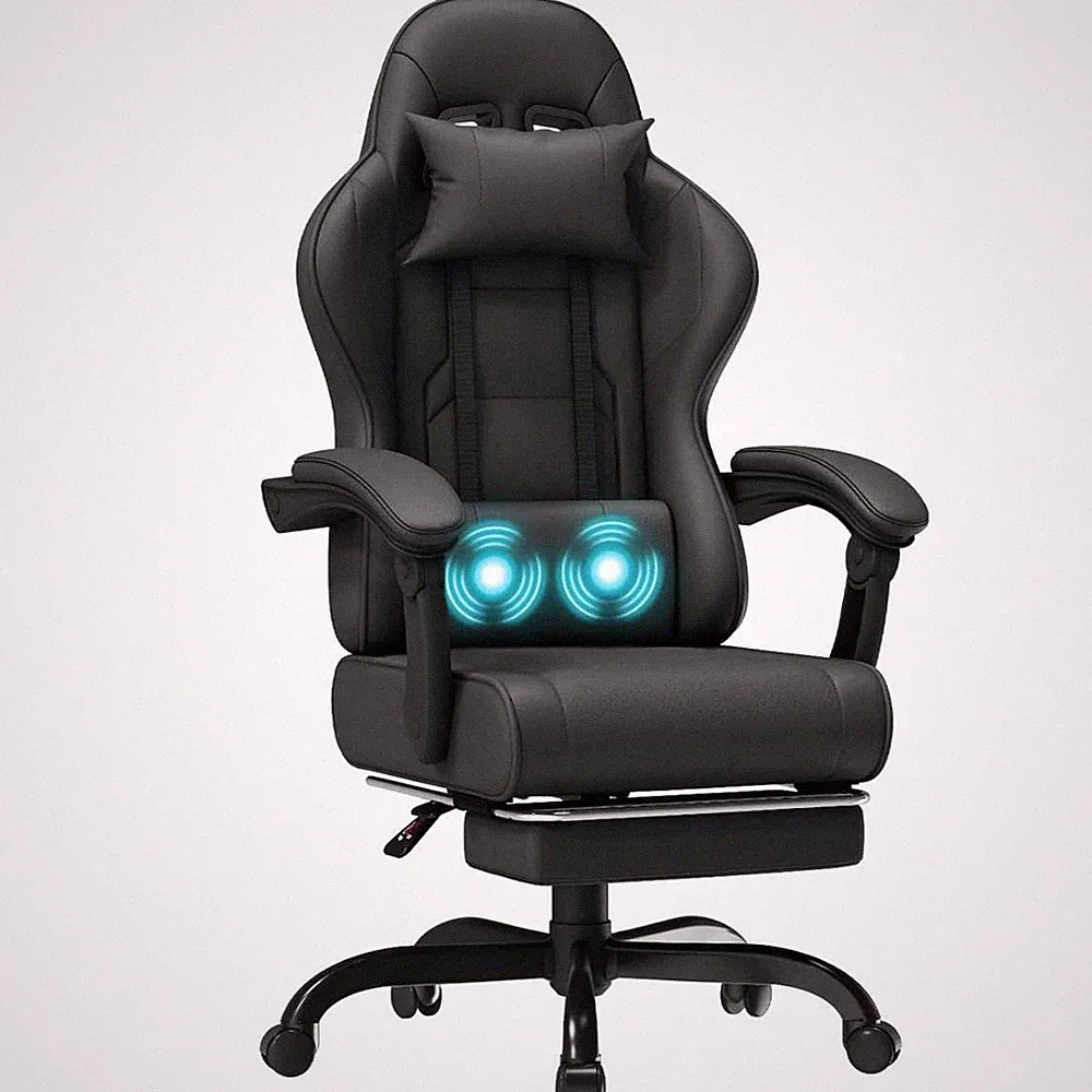 Computerstuhl Bürostuhl Gaming Chair Ergonomisch Massage Fußstütze Lordosekissen
