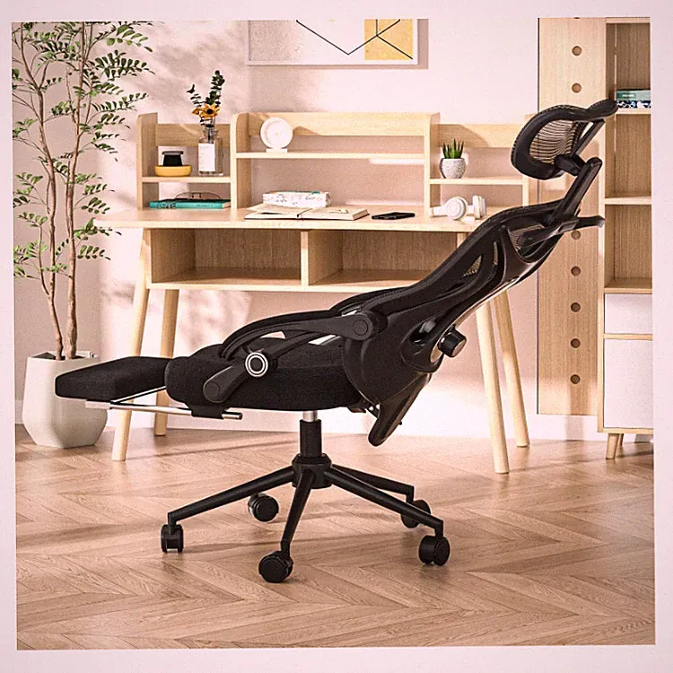 Cykov CY59KT-DE Bürostuhl Ergonomisch 150 kg Tiefschwarz, Fußstütze, modern