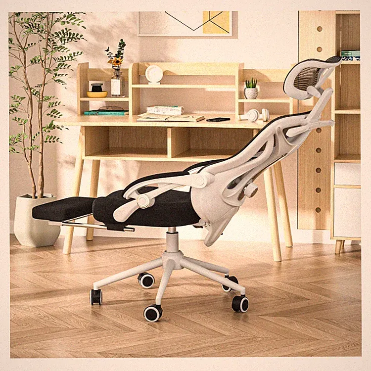 Cykov Cy59kt-de Bürostuhl Ergonomisch Fußstütze, Tiefschwarz-weiß, Modern Design