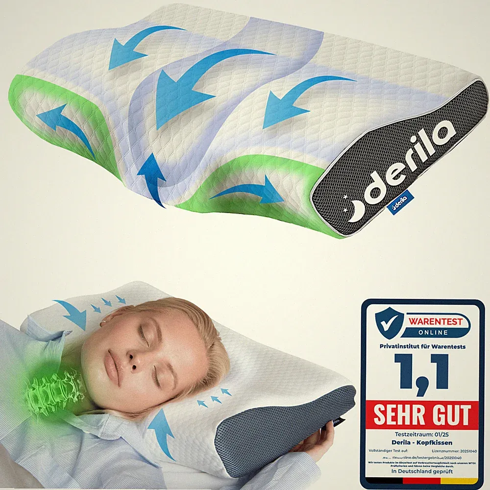 DERILA® | Ergonomisch Memory Foam Kopfkissen für Seiten, Rücken & Bauchschläfer