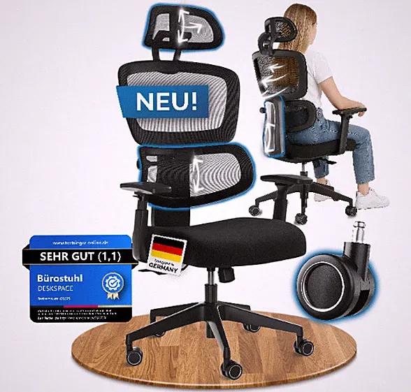 DESKSPACE Move ergonomischer Bürostuhl, höhenverstellbar mit Komfort (B-Ware)