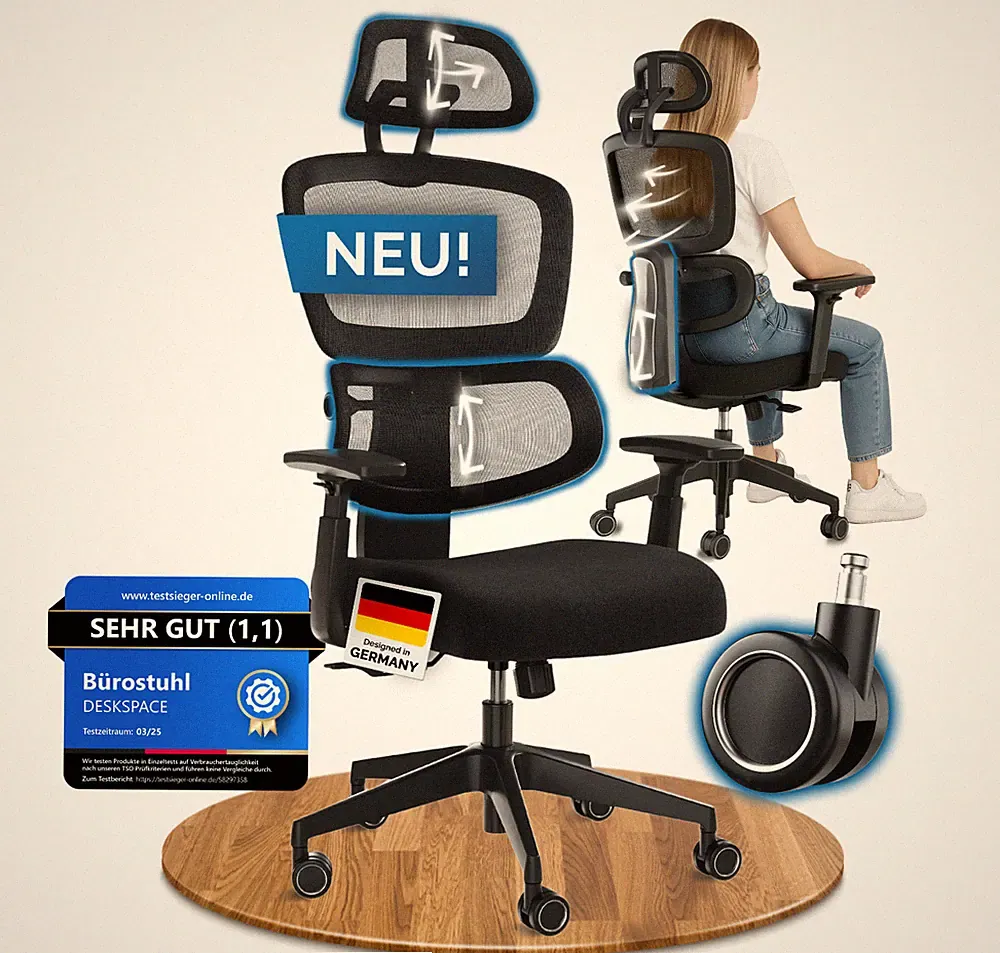DESKSPACE Move / Premium Ergonomischer Bürostuhl / Höhenverstellbare Rückenlehne