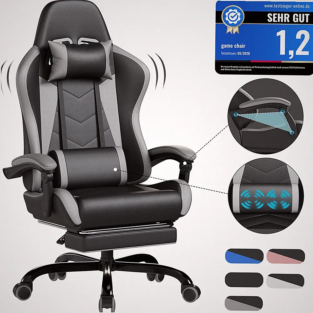 DEVOKO® ergonomisch Gaming Stuhl mit Fußstütze Massage Hochdichte Polsterung