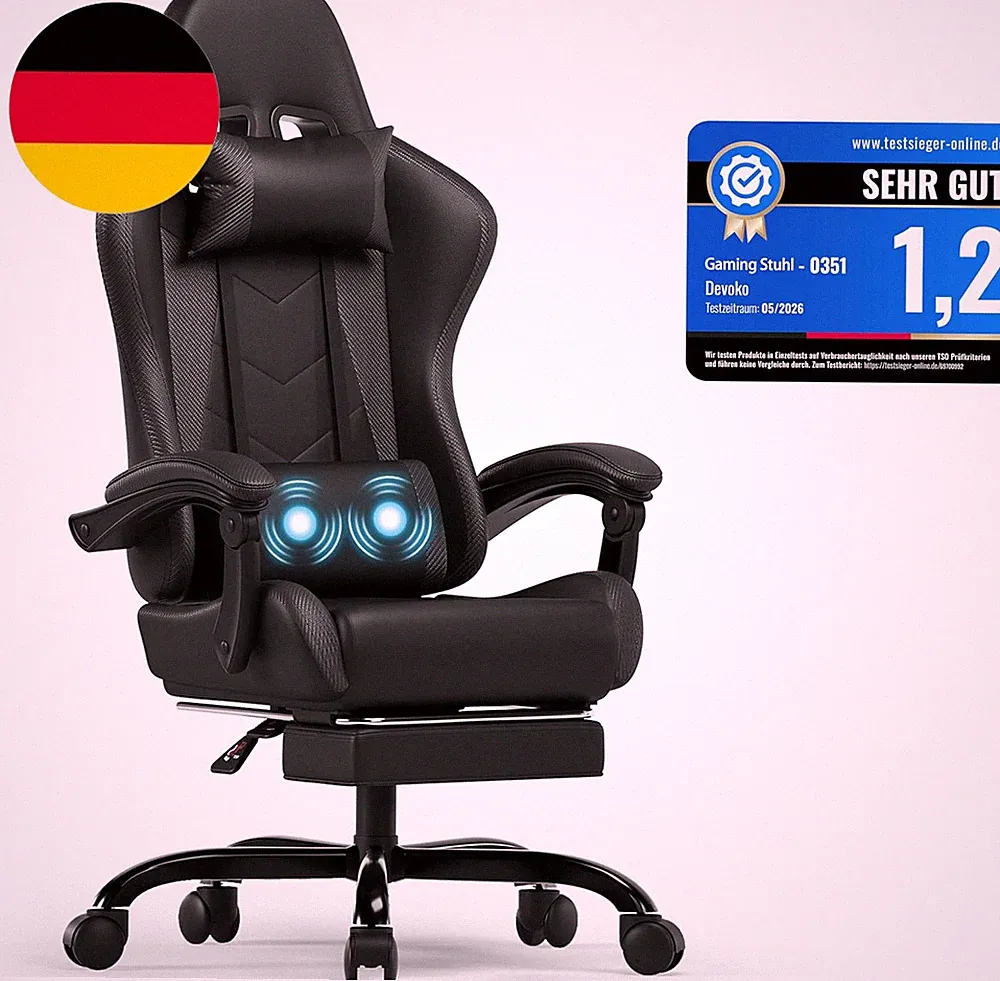 Devoko Ergonomischer Gaming Stuhl Mit Massagefunktion Und Ausziehbarer Fußstütze