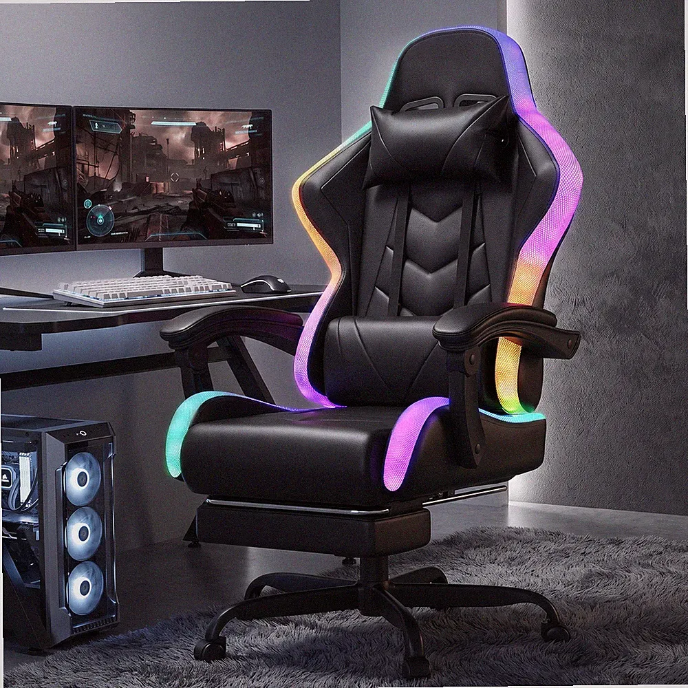 DEVOKO RGB-ergonomisch-Gaming Stuhl mit Massage & Fußstütze,Bürostuhl,150kg,new
