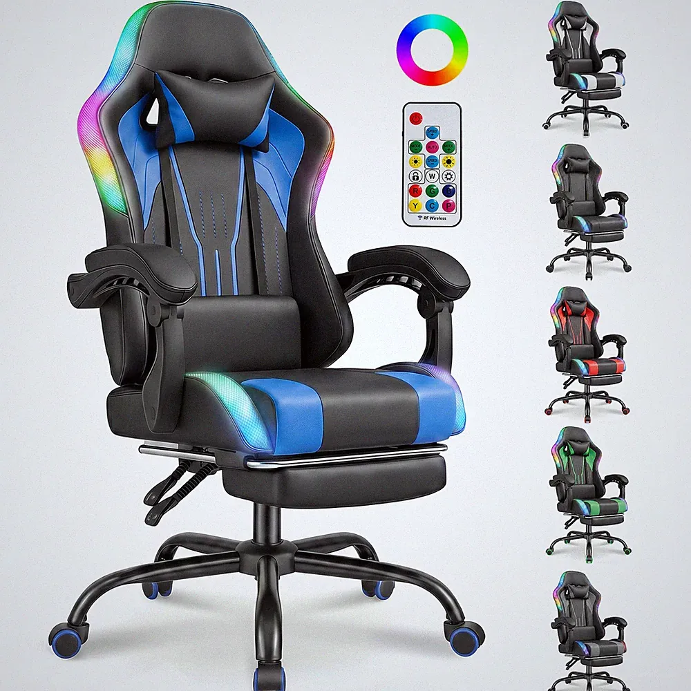 DEVOKO RGB-ergonomisch-Gaming Stuhl mit Massage & Fußstütze,Bürostuhl,150kg,new