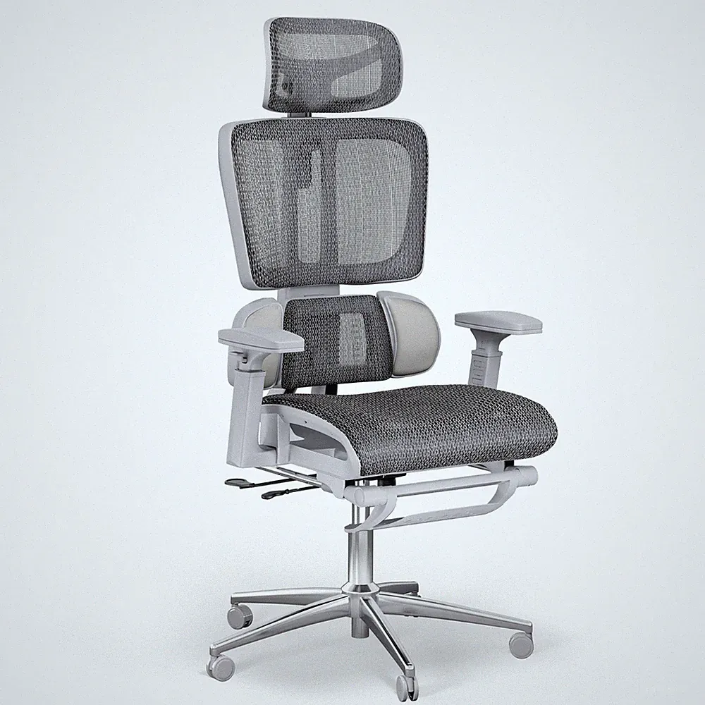di volio Bürostuhl Romalo ergonomisch grau mit Kopfstütze Fußstütze Mesh