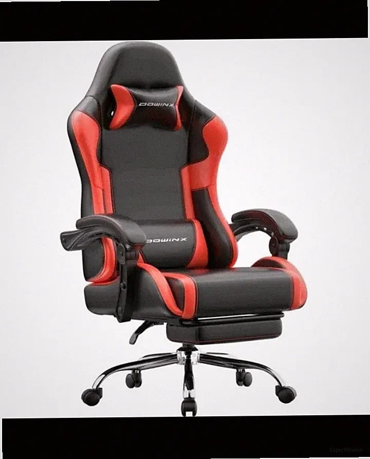 DOWINX Gaming Bürostuhl Drehstuhl PU-Leder ergonomisch mit Fußstütze schwarz/rot