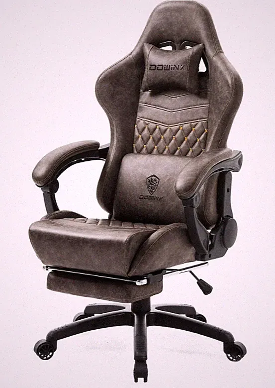 Dowinx Gaming Stuhl Braun Massage Bürostuhl Fußstütze Taschenfeder Liege