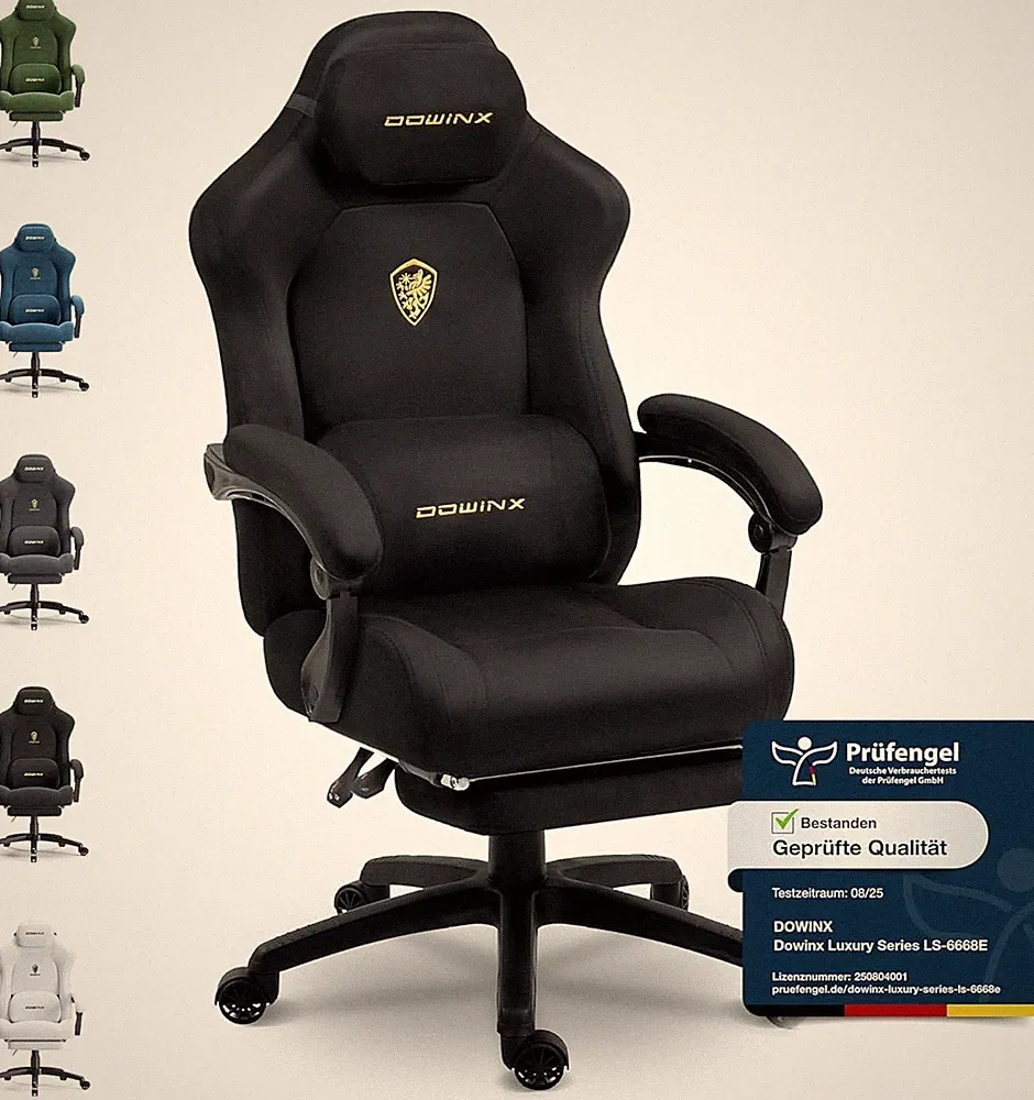 Dowinx Gaming Stuhl Ergonomisch Mit Verstellbarem Lendenkissen, Mikrofaser-Velou