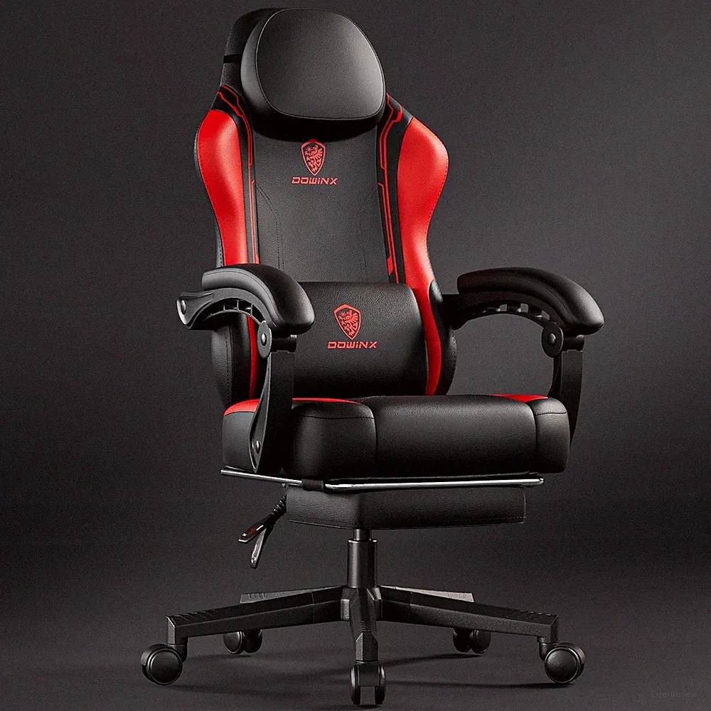 Dowinx Gaming Stuhl Rot Ergonomisch Bürostuhl Massage Lendenwirbel Fußstütze Liege